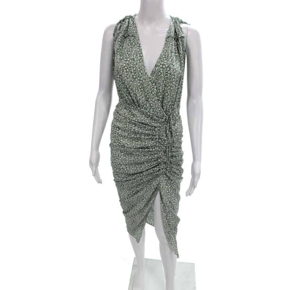 Veronica Beard Women Wrap Dress Green Floral Sleeveless Zip Knee Size 00